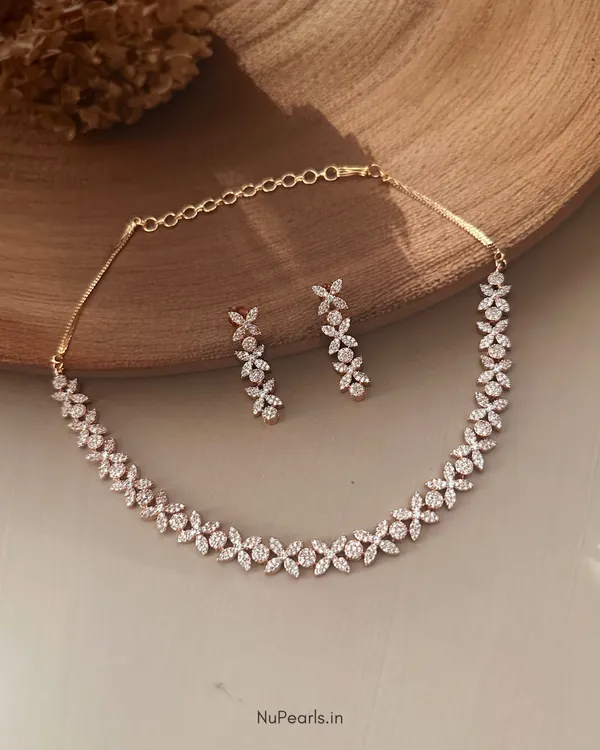 Rose_Gold_Amra_Necklace_|18K_Rose_Gold_Plated_CZ_Studded_Jewellery_Set_For_Women