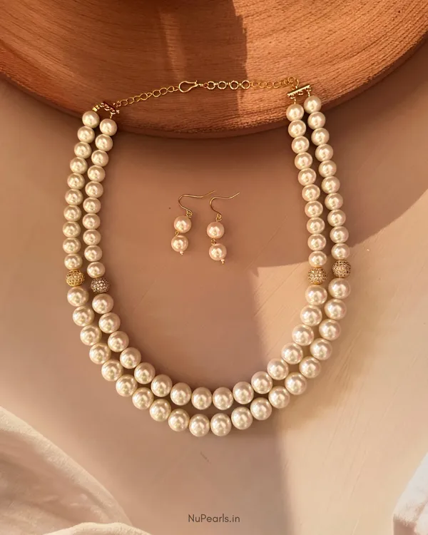 White_Pearl_Double_Layer_Fiona_Mala_With_CZ_Studded_Balls|_Handmade_Necklace