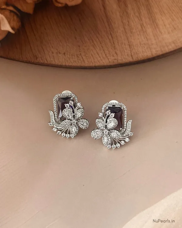Purple_Floral_Studs_|_Rhodium_Plated_CZ_Studded_Party_Earrings