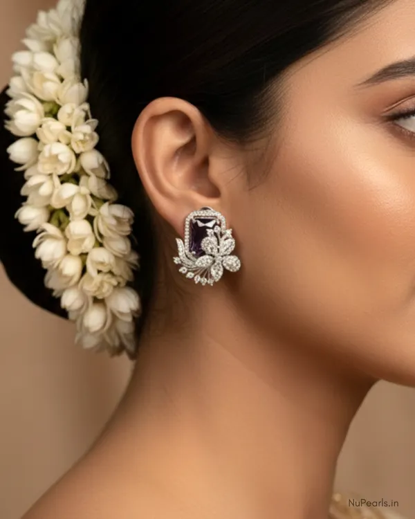 Purple_Floral_Studs_|_Rhodium_Plated_CZ_Studded_Party_Earrings