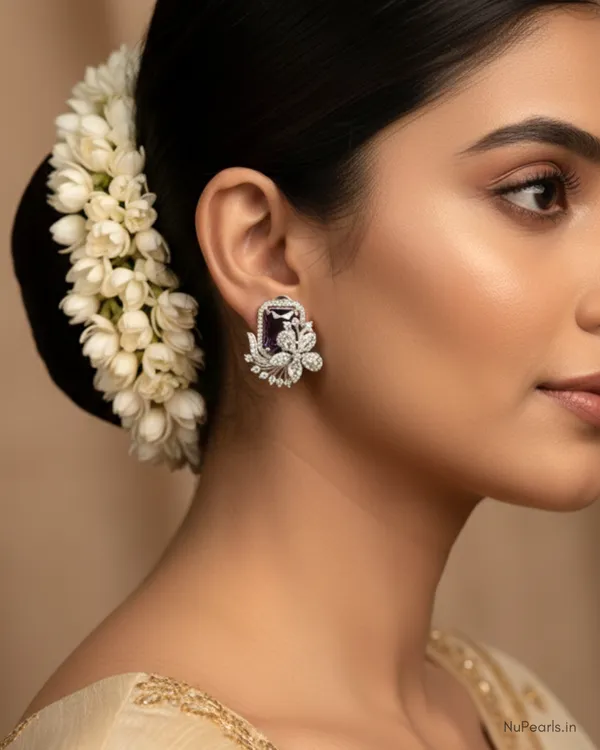 Purple_Floral_Studs_|_Rhodium_Plated_CZ_Studded_Party_Earrings