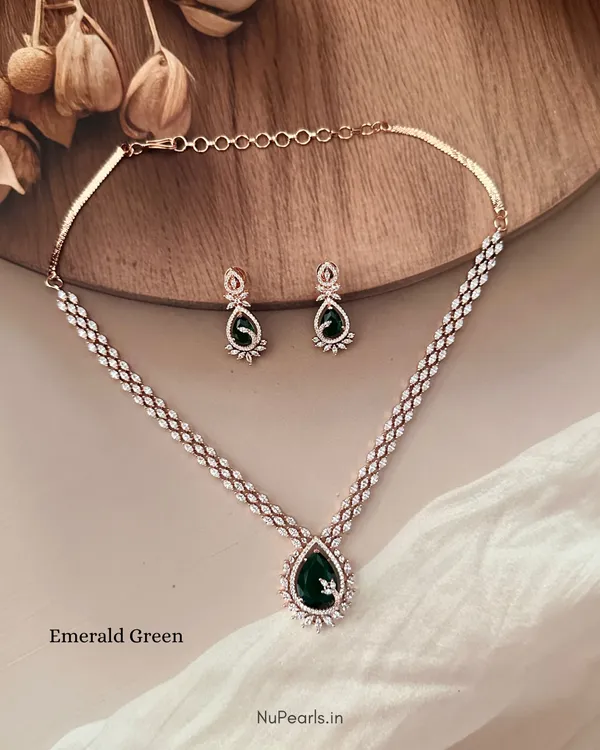 Green_Kyra_AD_Stone_18K_Rose_Gold_Plated_Drop_Necklace_For_Women