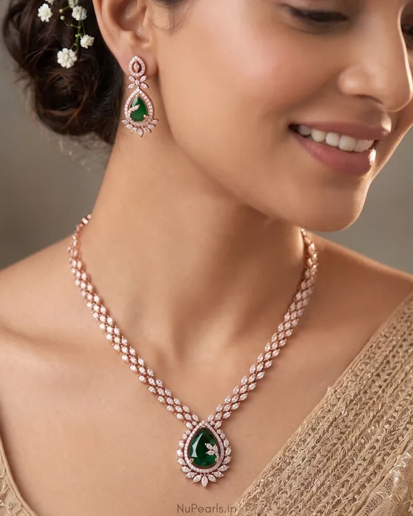 Green_Kyra_AD_Stone_18K_Rose_Gold_Plated_Drop_Necklace_For_Women