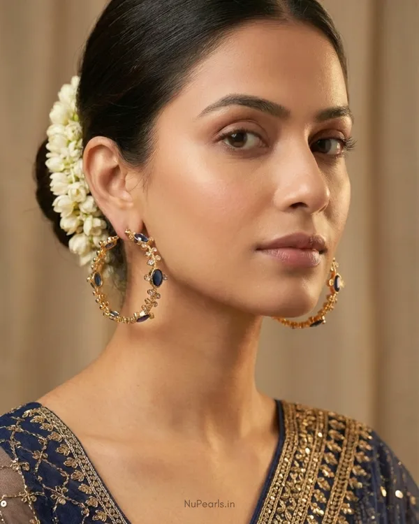 Sapphire_Blue_CZ_Amaal_Hoop_Earrings_|18K_Gold_Plated