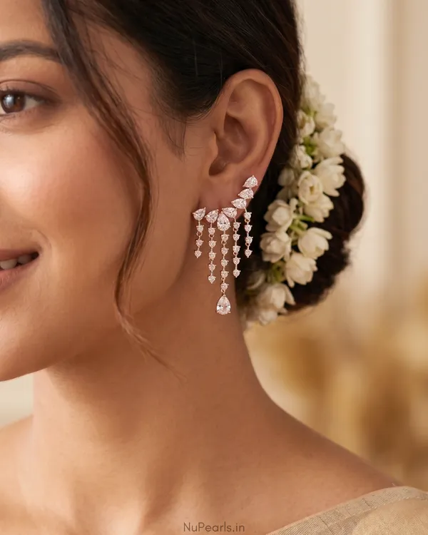 Rose_Gold_Mehr_AD_Dangling_Earcuff_|18K_Rose_Gold_Plated_Designer_Earrings_For_Women