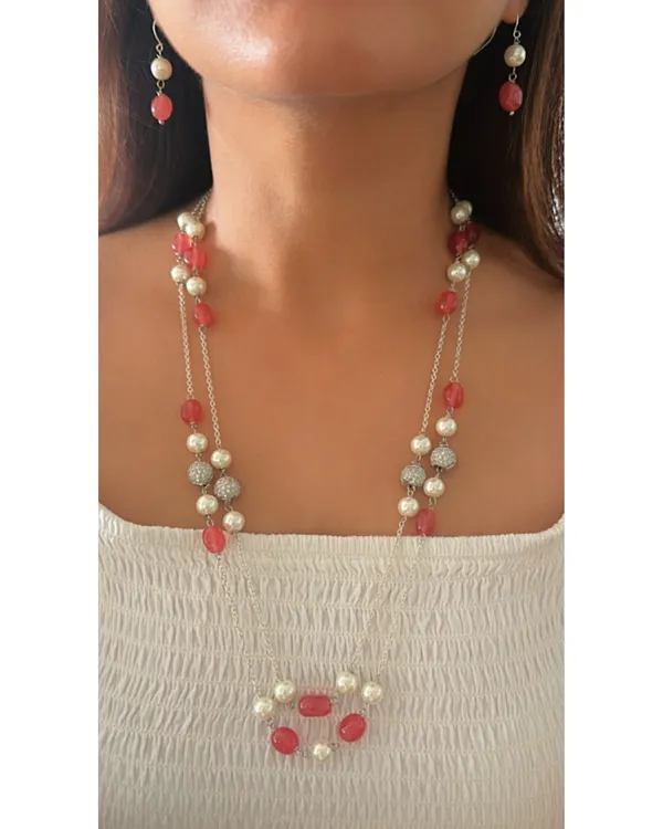 Red_Zoe_Pearl_&_Stone_Double_Layered_Mala_In_Silver_Chain_For_Women