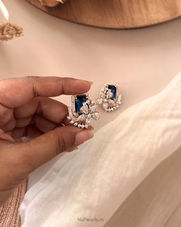 Dark_Blue_Floral_Studs_|_18k_Rose_Gold_Plated_American_Diamond_Studded_Party_Earrings