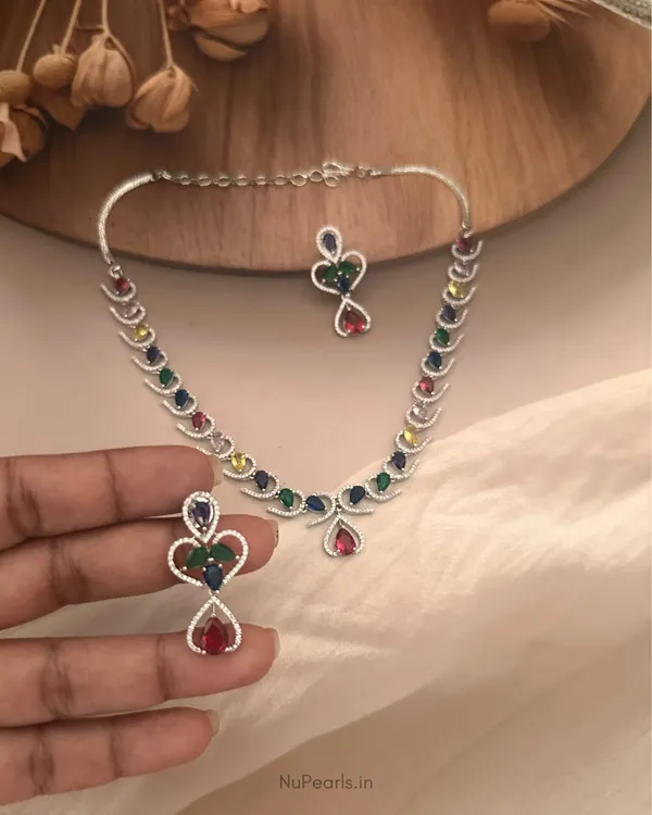 Multi_Alya_Necklace_|_Rhodium_CZ_Studded_Jewellery_Set_For_Women
