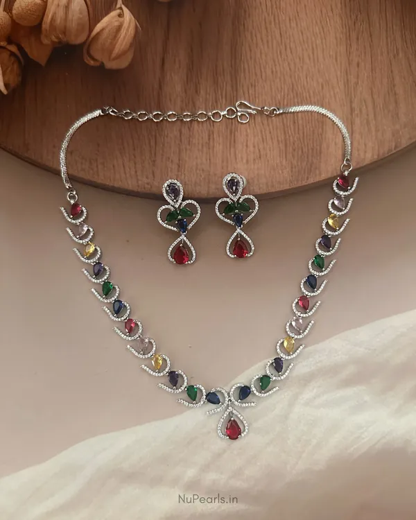 Multi_Alya_Necklace_|_Rhodium_CZ_Studded_Jewellery_Set_For_Women