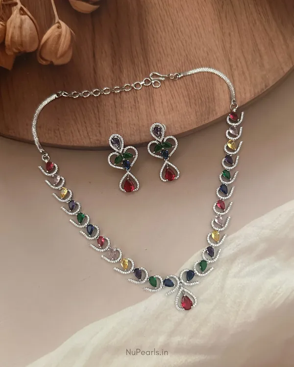 Multi_Alya_Necklace_|_Rhodium_CZ_Studded_Jewellery_Set_For_Women