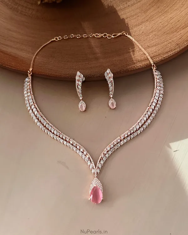 Pink_Zeba_Necklace|18K_Rose_Gold_Plated_American_Diamond_Jewellery_Set_For_Women_With_Earrings