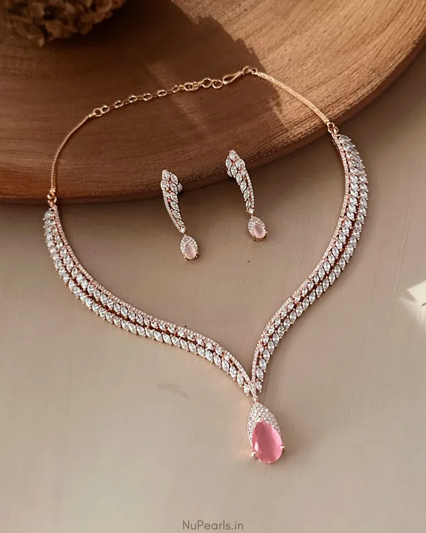 Pink_Zeba_Necklace|18K_Rose_Gold_Plated_American_Diamond_Jewellery_Set_For_Women_With_Earrings
