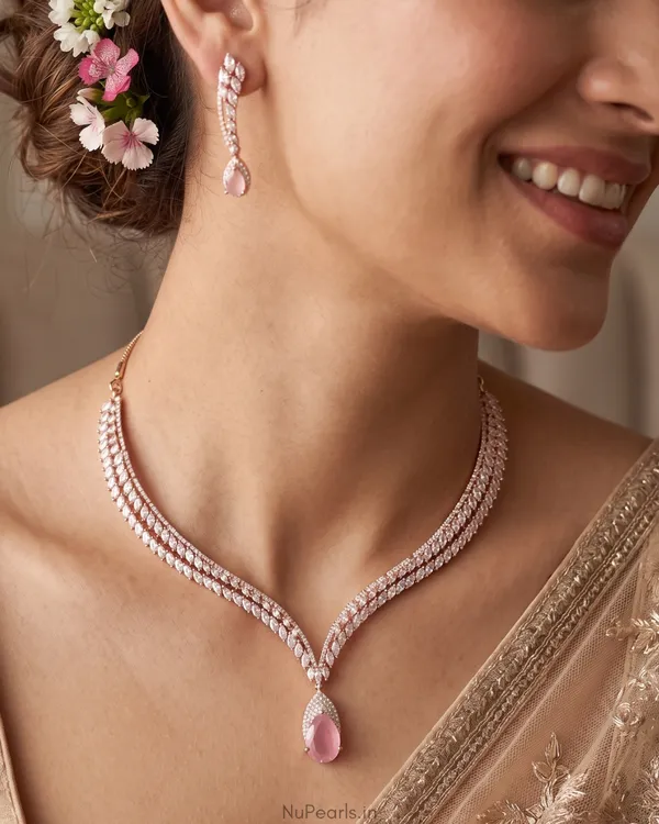 Pink_Zeba_Necklace|18K_Rose_Gold_Plated_American_Diamond_Jewellery_Set_For_Women_With_Earrings