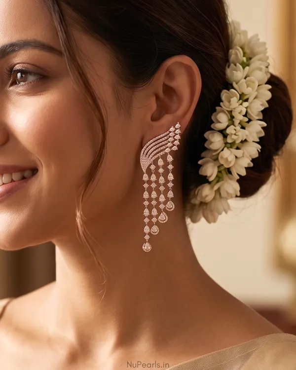 Rose_Gold_Noor_AD_Dangling_Earcuff_|18K_Rose_Gold_Plated_Designer_Earrings_For_Women