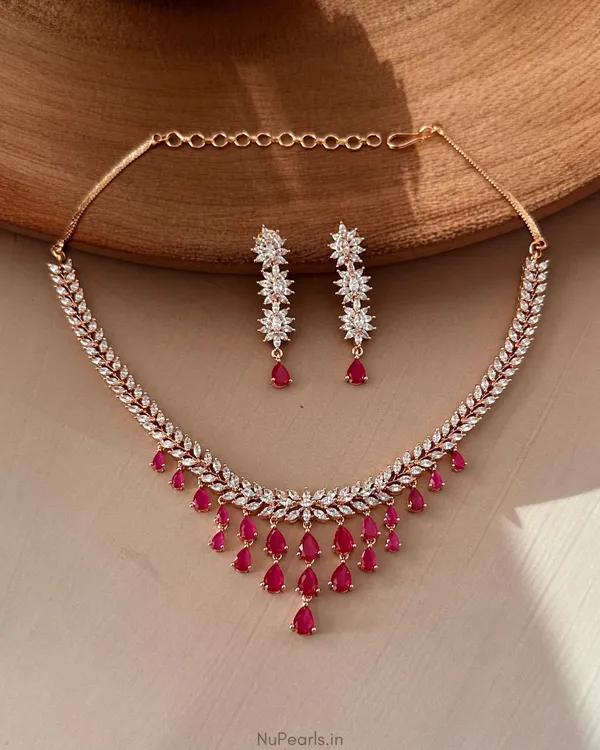 Red_Raha_Necklace|18K_Rose_Gold_Plated_American_Diamond_Jewellery_Set_For_Women_With_Earrings