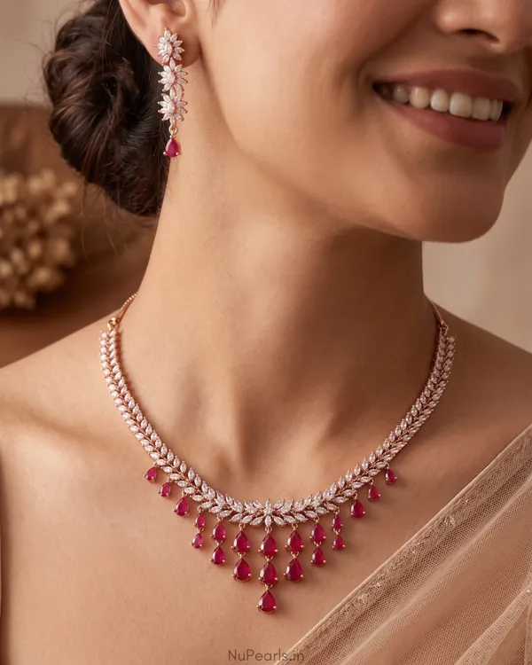 Red_Raha_Necklace|18K_Rose_Gold_Plated_American_Diamond_Jewellery_Set_For_Women_With_Earrings