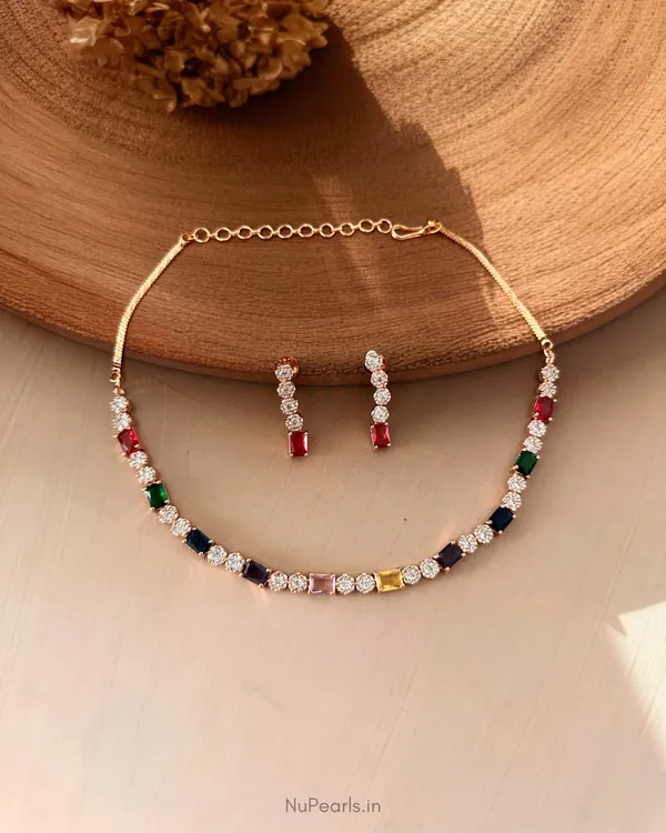 18K_Rose_Gold_Plated_Multi_Peya_American_Diamond_Jewellery_Set_For_Women