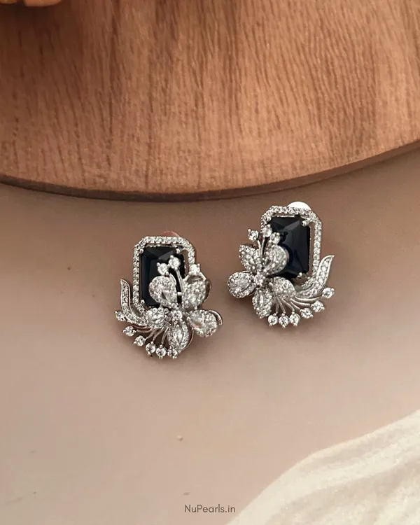 Dark_Blue_Floral_Studs_|_Rhodium_Plated_CZ_Studded_Party_Earrings