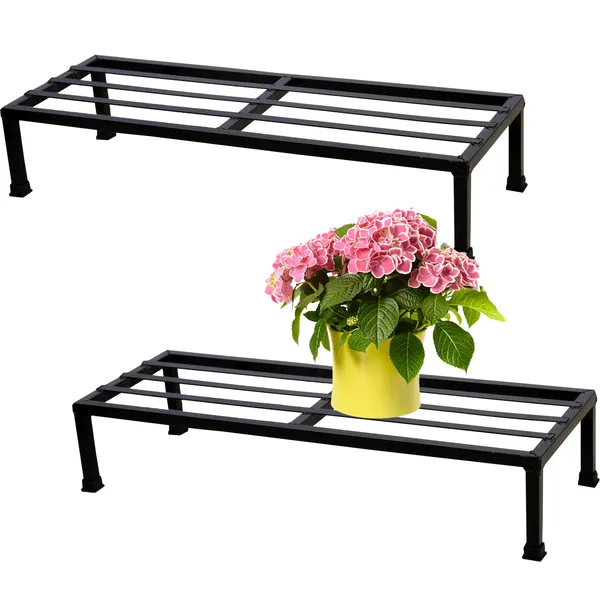 Set_Of_2_Black_Metal_Rectangular_Shape_Stand_|_For_Indoor/Outdoor_Plants_|_24_inches