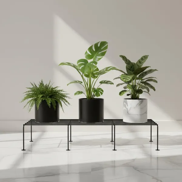 Set_Of_4_Black_Heavy_Metal_Flower_Pot/Plant_Stand__for_Home_Garden_Balcony_Living_Room__Decor_24_Inches_(2ft)