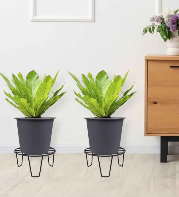 Set_Of_4_Black_Round_Metal_Flower_Pot/Plant_Stand_For_Home_Garden_Balcony_Living_Room_D�cor