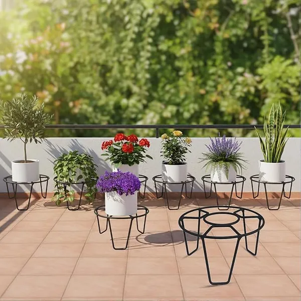 Set_Of_7_Black_Metal_Round_O_Shape_Flower_Pot/Plant_Stand_For_Home_Garden_Balcony_Living_Room_Decor