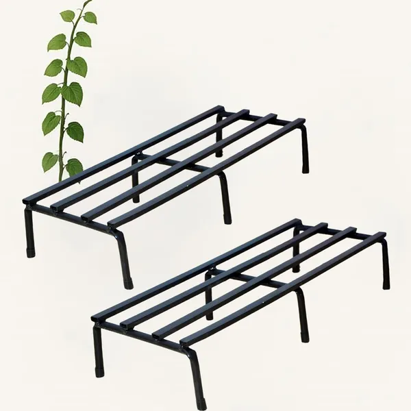 Set_Of_2_Black_Heavy_Metal_Flower_Pot/Plant_Stand_For_Home_Garden_Balcony_Living_Room_Decor_24_Inches_()