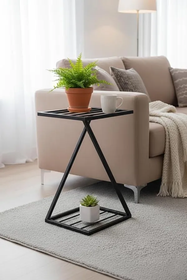 Set_Of_4_Black_Z_Shape_Plant_Stand/Flower_Shelf_for_Garden/Balcony/_Corner_Display/Double_Decker_Window_Planted_Stand
