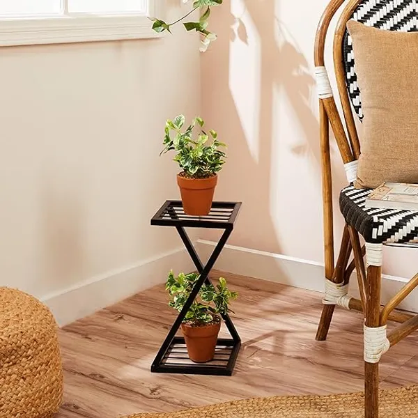 Set_Of_4_Black_Z_Shape_Plant_Stand/Flower_Shelf_|_For_Garden/Balcony/_Corner_Display/Double_Decker_Window_Planted_Stand