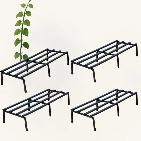 Set_Of_4_Black_Heavy_Metal_Flower_Pot/Plant_Stand__for_Home_Garden_Balcony_Living_Room__Decor_24_Inches(2ft)