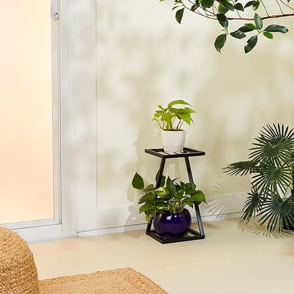 Set_Of_2_Black_Z_Shape_Plant_Stand/Flower_Shelf_|_For_Garden/Balcony/_Corner_Display/Double_Decker_Window_Planted_Stand