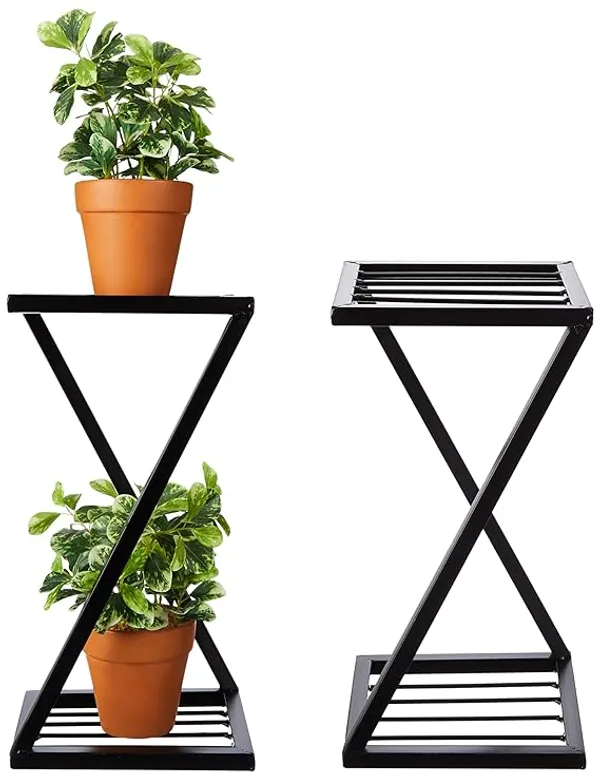 Set_Of_2_Black_Z_Shape_Plant_Stand/Flower_Shelf_|_For_Garden/Balcony/_Corner_Display/Double_Decker_Window_Planted_Stand