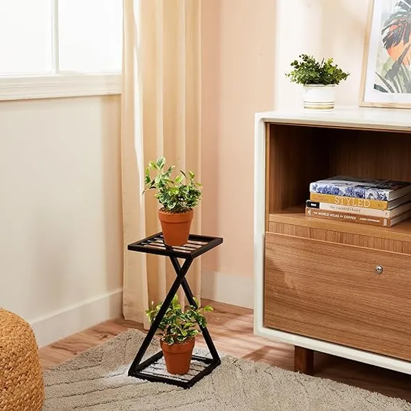 Set_Of_2_Black_Z_Shape_Plant_Stand/Flower_Shelf_|_For_Garden/Balcony/_Corner_Display/Double_Decker_Window_Planted_Stand