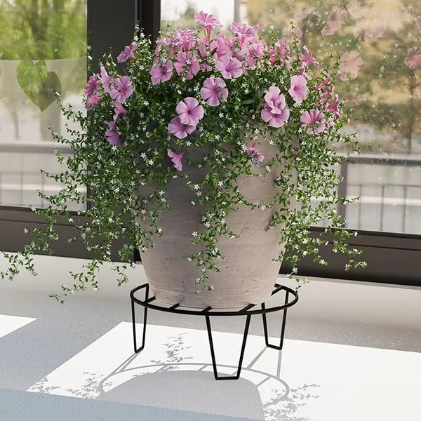 Set_Of_2_Black_Round_Metal_Flower_Pot/Plant_Stand_For_Home_Garden_Balcony_Living_Room_Decor_()