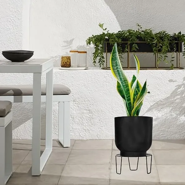 Set_Of_2_Black_Round_Metal_Flower_Pot/Plant_Stand_For_Home_Garden_Balcony_Living_Room_Decor_()