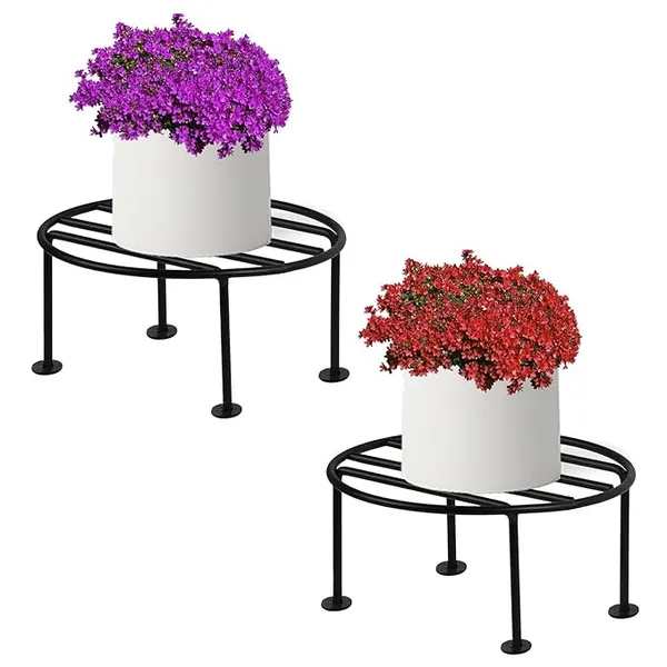 Set_Of_2_Black_Metal_Round_Flower_Pot/Plant_Stand_For_Home_Garden_Balcony_Living_Room_Decor_()