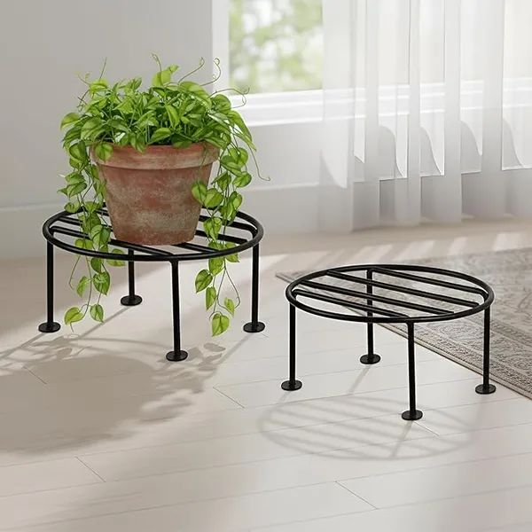 Set_Of_2_Black_Metal_Round_Flower_Pot/Plant_Stand_For_Home_Garden_Balcony_Living_Room_Decor_()