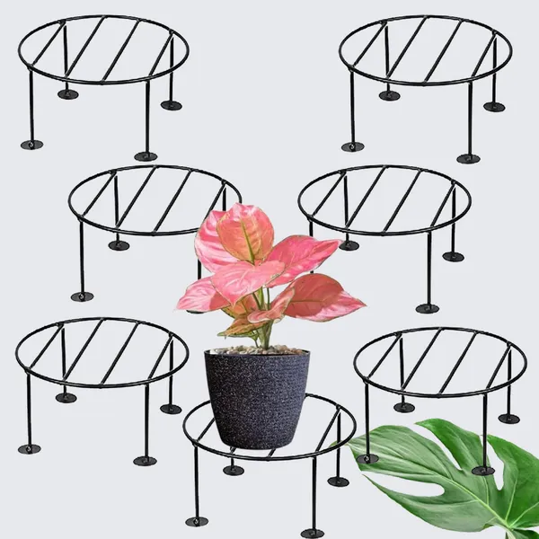 Set_Of_7_Black_Metal_Round_Flower_Pot/Plant_Stand_For_Home_Garden_Balcony_Living_Room_Decor