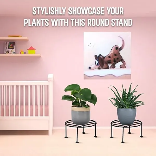 Set_Of_7_Black_Metal_Round_Flower_Pot/Plant_Stand_For_Home_Garden_Balcony_Living_Room_Decor