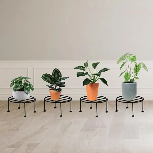 Set_Of_7_Black_Metal_Round_Flower_Pot/Plant_Stand_For_Home_Garden_Balcony_Living_Room_Decor