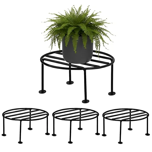 Set_Of_4_Black_Metal_Round_Flower_Pot/Plant_Stand_For_Home_Garden_Balcony_Living_Room_D�cor