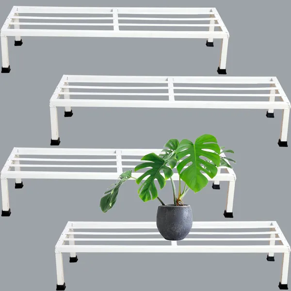 Pack_Of_4__White_Rectangular_Metal_Stand_|_For_Indoor/Outdoor_Plants_|_24_Inches