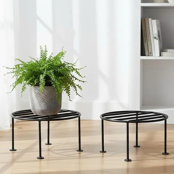 Set_Of_15_Black_Metal_Round_Flower_Pot/Plant_Stand_For_Home_Garden_Balcony_Living_Room_Decor