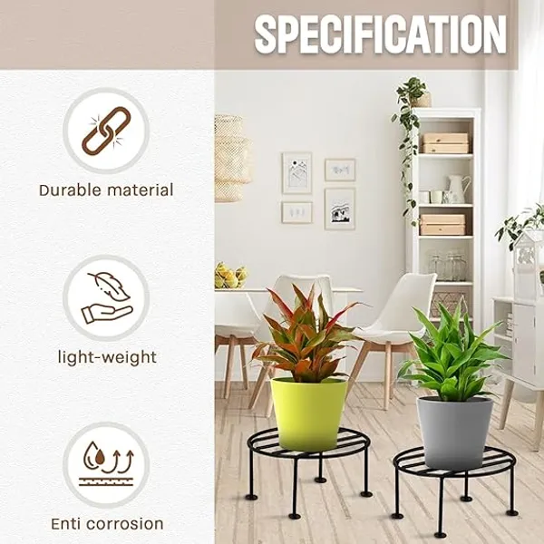 Set_Of_15_Black_Metal_Round_Flower_Pot/Plant_Stand_For_Home_Garden_Balcony_Living_Room_Decor