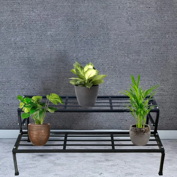 Set_Of_1_Black_2_Step_Stand_(3ft)_for_Multiple_Plants_and_Pots_Stand,_Indoor_Shelf_Holder_Rack,_Gardening_Stand,_Indoor_Outdoor