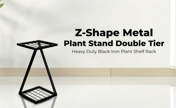Set_Of_1_Z_Shape_Plant_Stand/Flower_Shelf_for_Garden/Balcony/_Corner_Display/Double_Decker_Window_Planted_Stand-Black
