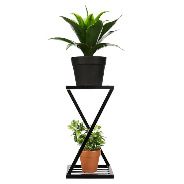Set_Of_1_Z_Shape_Plant_Stand/Flower_Shelf_for_Garden/Balcony/_Corner_Display/Double_Decker_Window_Planted_Stand-Black