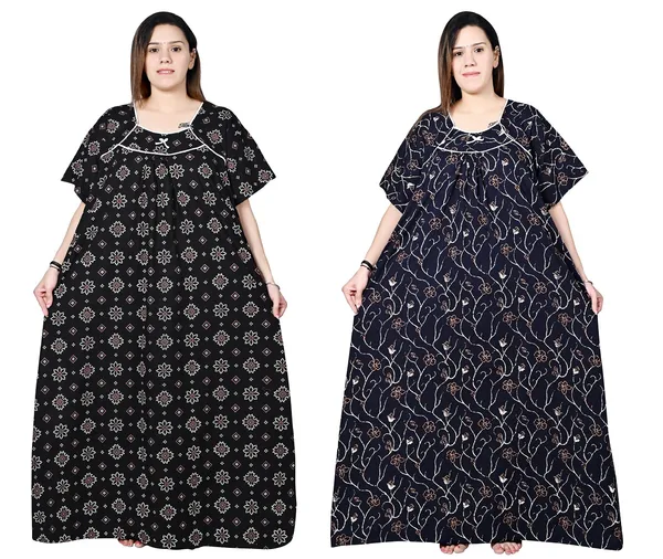 Women_Plus_Size_Nighty_Maxi_Cotton_Gown_Printed_5XL_to_10XL_(_2Pc_)_Combo