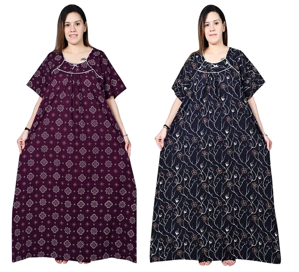 Women_Plus_Size_Nighty_Cotton_Maxi_Gown_Printed_5XL_to_10XL_2_Pc_(Combo)