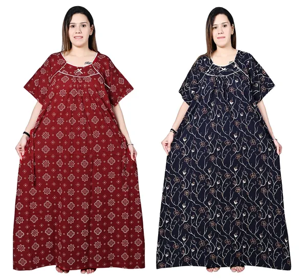 Women_Plus_Size_Nighty_Cotton_Maxi_Gown_Printed_5XL_to_10XL_2_Pc_(Combo)